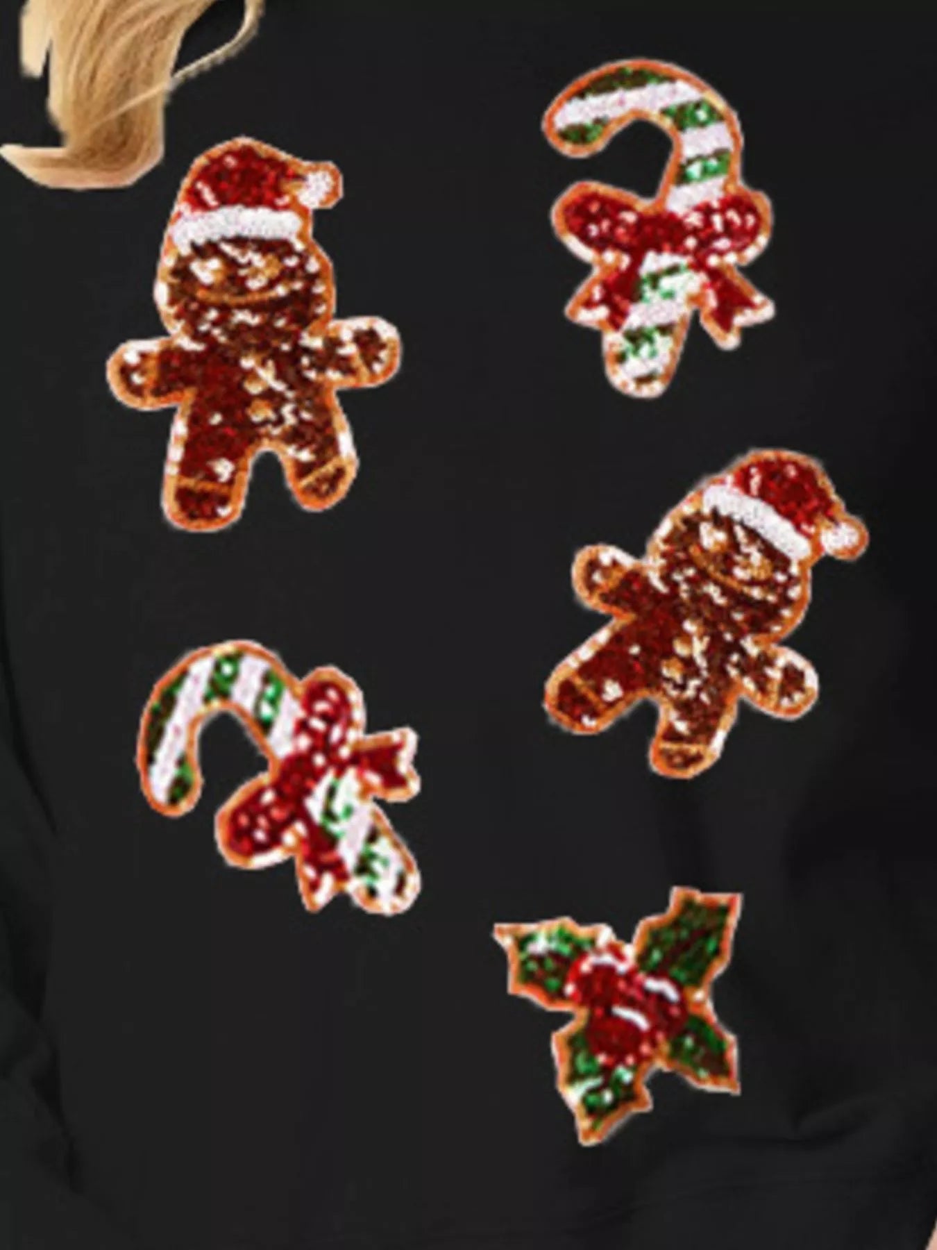 Christmas Holiday Sequined Gingerbread Sweatshirt OutfitFlow