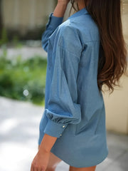 Button Up Lantern Sleeve Oversized Shirt OutfitFlow