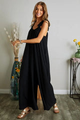 ADORA Full Size Elastic Ruffle Shoulder Jumpsuit Plus Size OutfitFlow