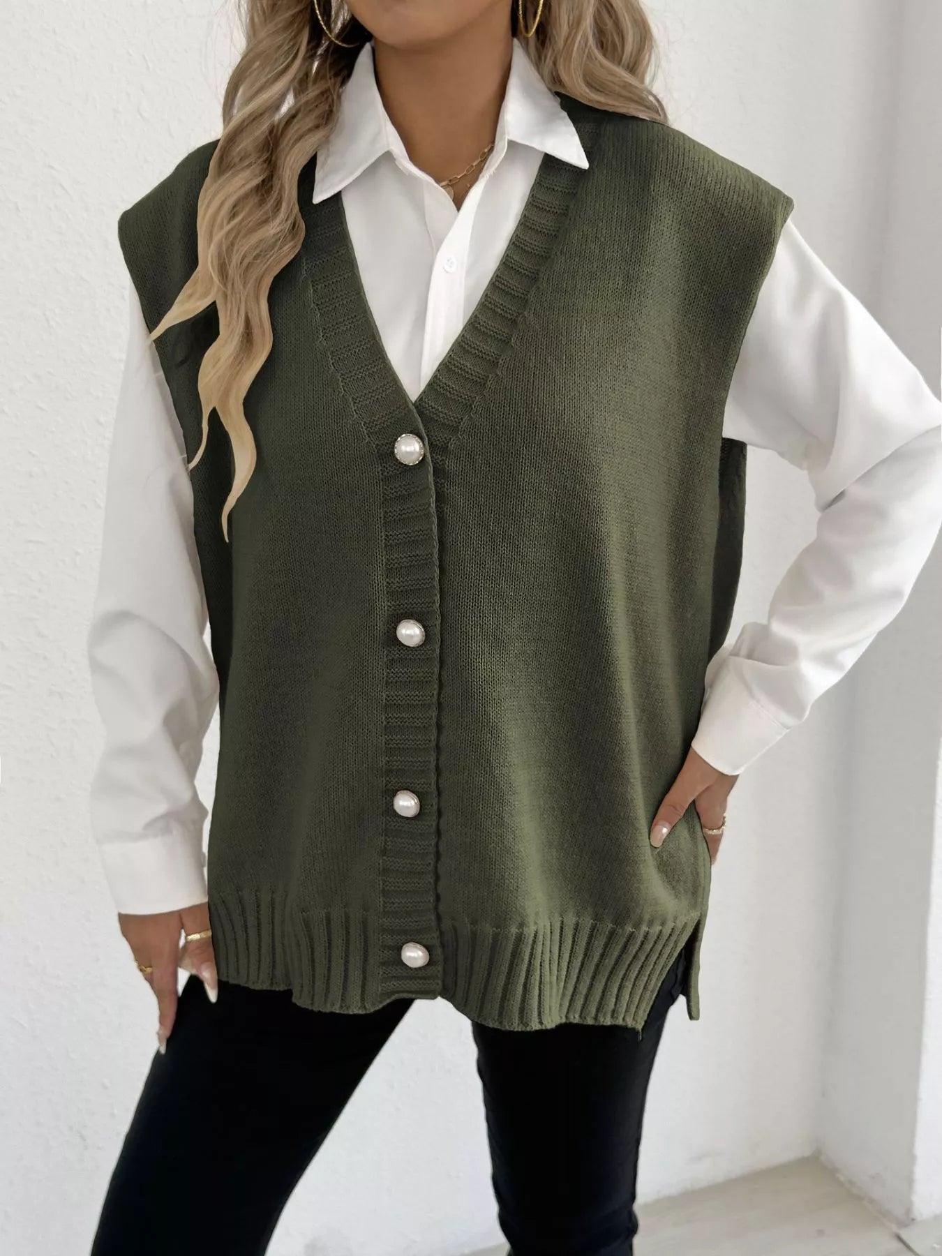 Button-Down Button Up Sweater Vest Trendsi