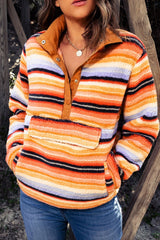 Outfit Flow - Contrast Striped Half Snap Long Sleeve Sweatshirt