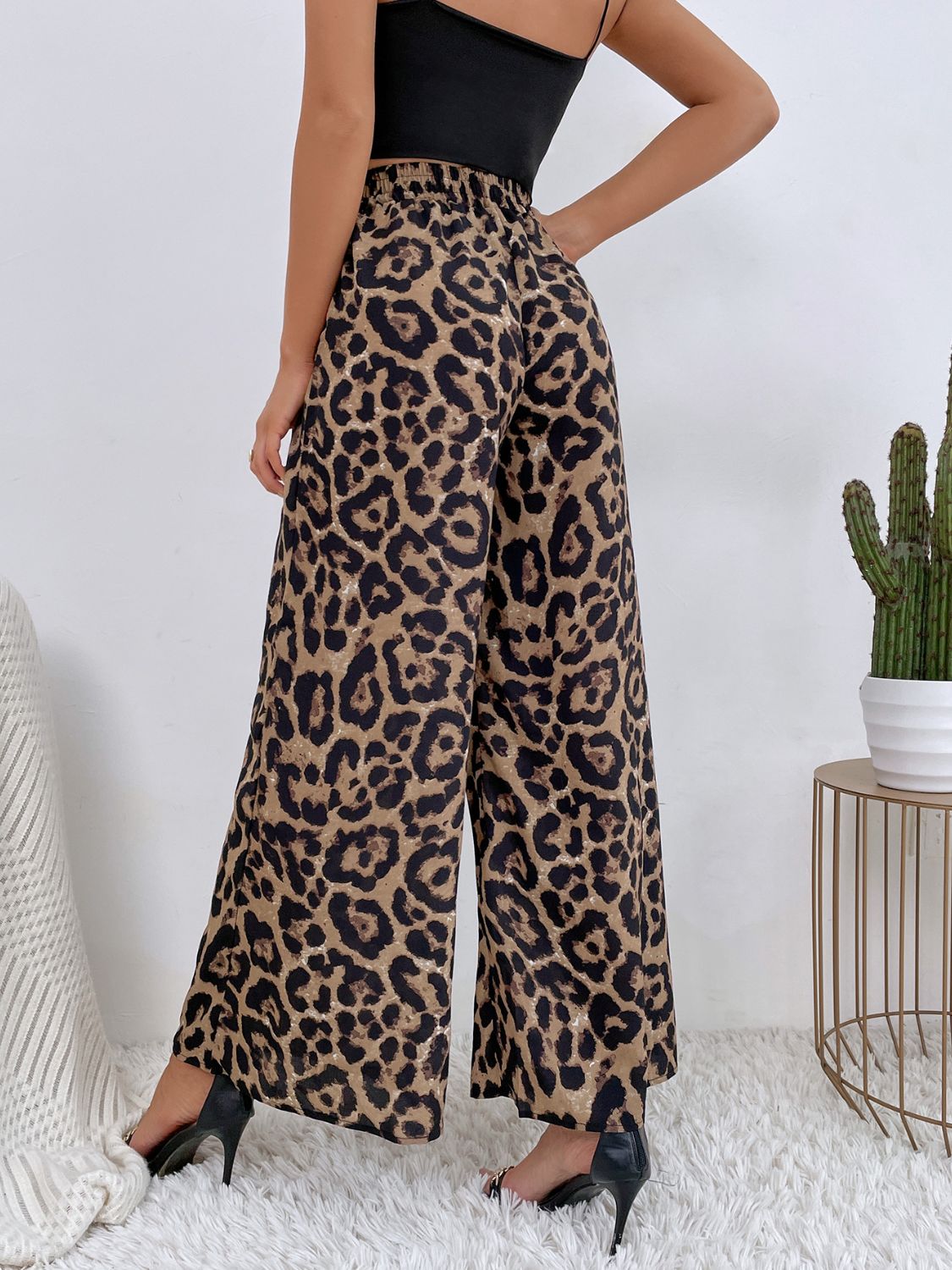 Printed Elastic Waist Wide Leg Pants OutfitFlow