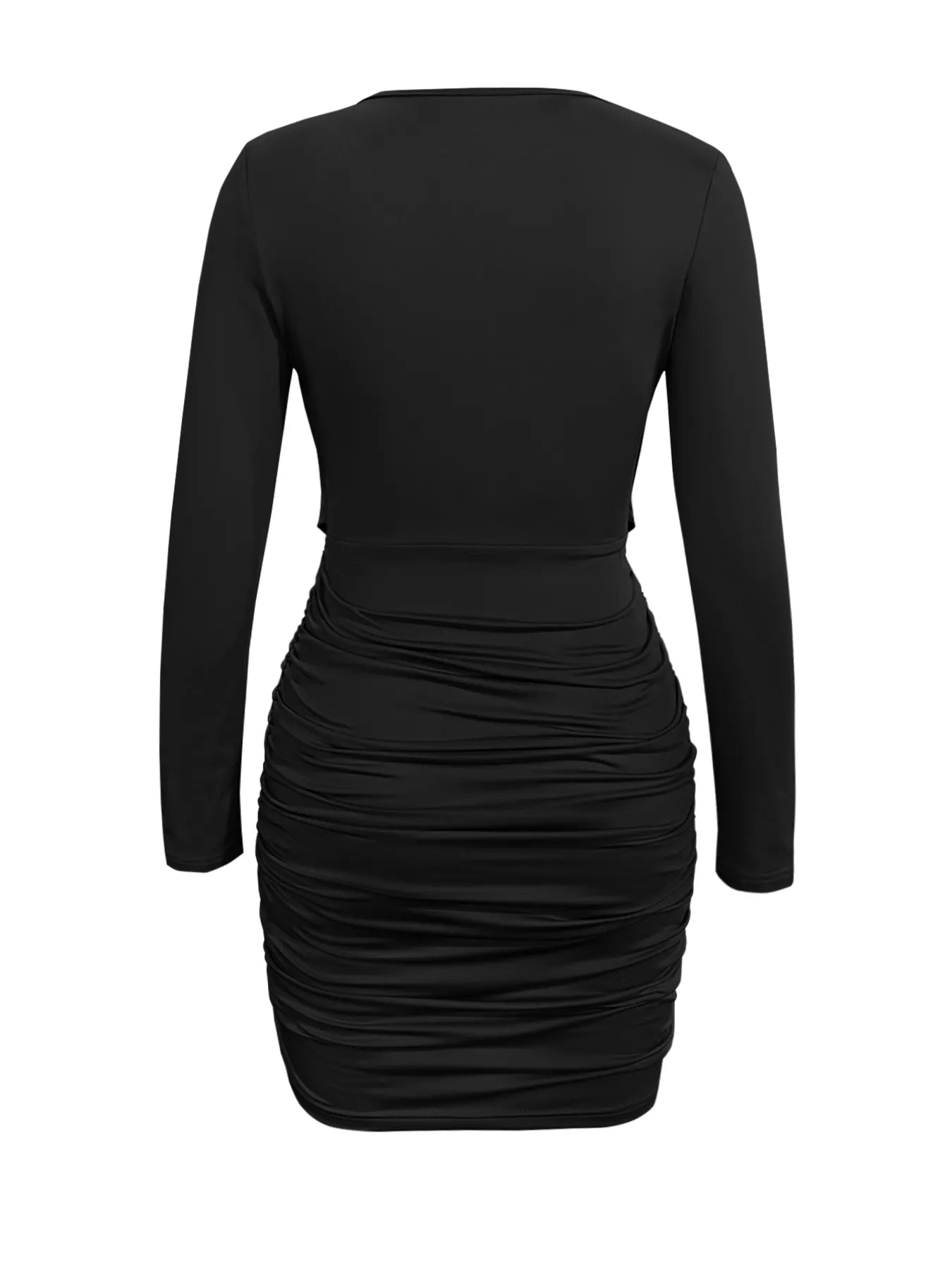 Draped V-Neck Long Sleeve Bodycon Mini Dress OutfitFlow