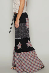 POL Drawstring Star Patch Contrast Wide Leg Pants OutfitFlow