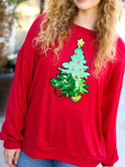 Christmas Tree Sequin Long Sleeve Sweatshirt OutfitFlow