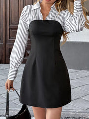 Striped Shirt Panel Bodycon Mini Dress OutfitFlow