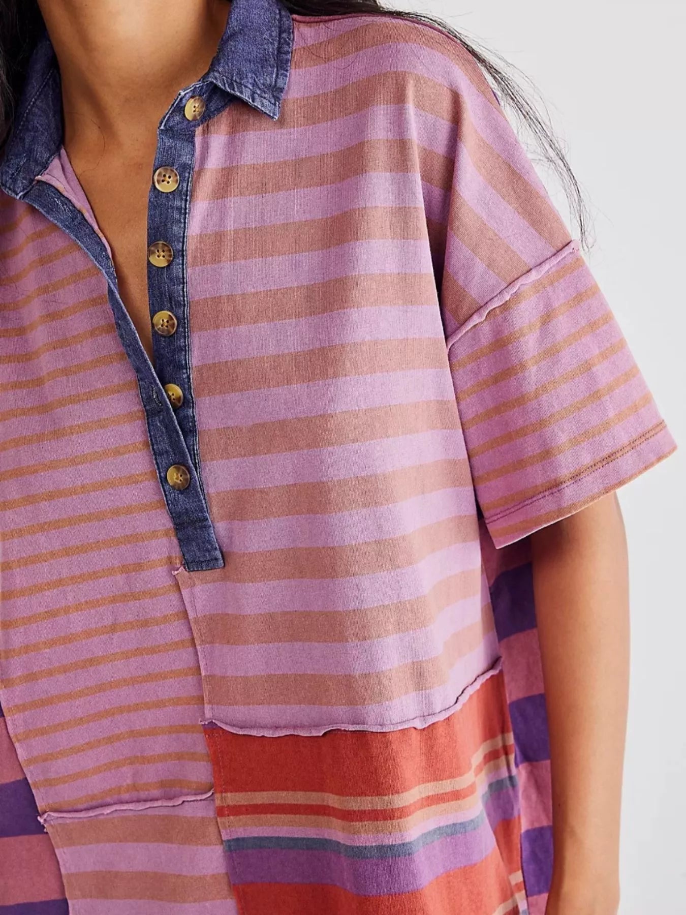 Striped Oversized Half Button Shirt Dress OutfitFlow