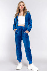 ACTIVE BASIC Faux Fur Zip Up Long Sleeve Hoodie and Joggers Set OutfitFlow
