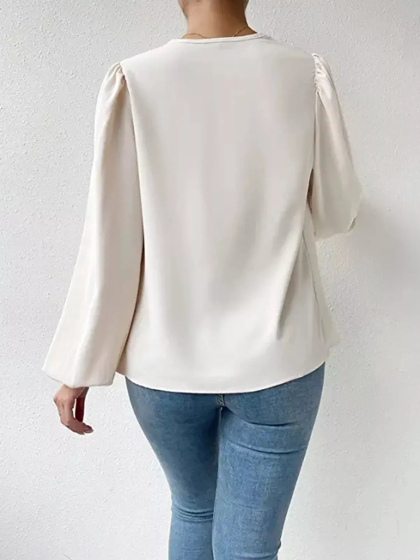 Full Size Cowl Neck Balloon Sleeve Blouse Plus Size OutfitFlow