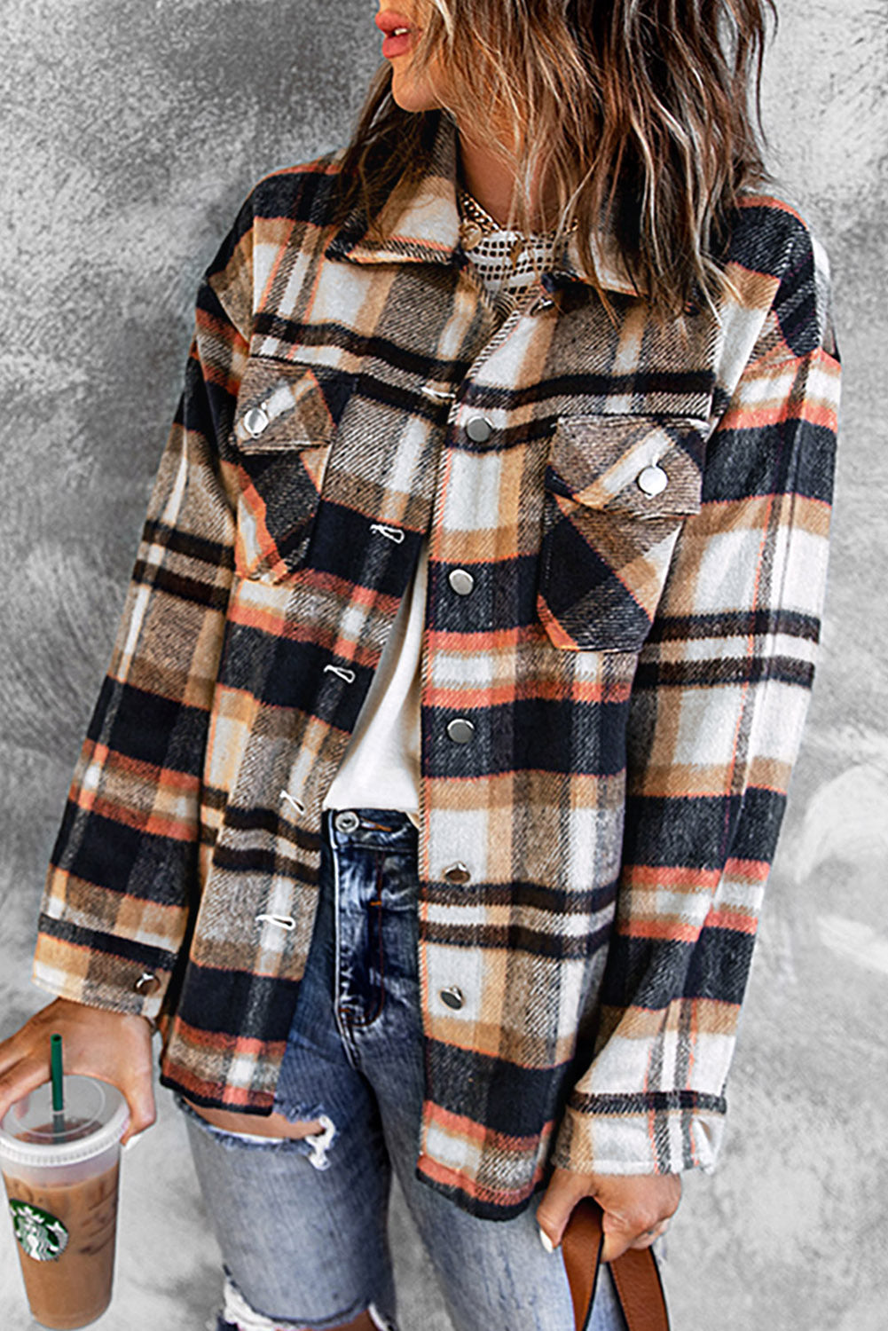 Plaid Button Front Shirt Jacket with Breast Pockets Trendsi