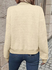 Textured Knit Zip-Up Bomber Jacket OutfitFlow