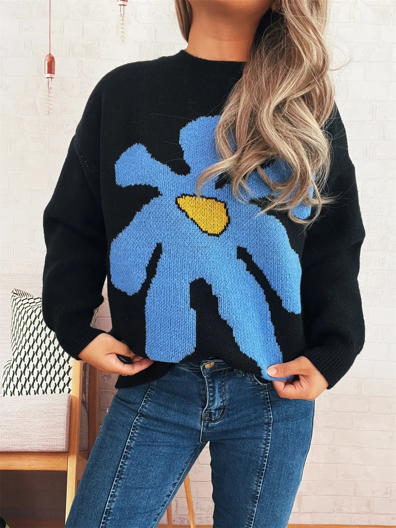 Flower Dropped Shoulder Sweater Trendsi