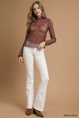 Umgee Nylon Lace Mesh Long Sleeve Top OutfitFlow