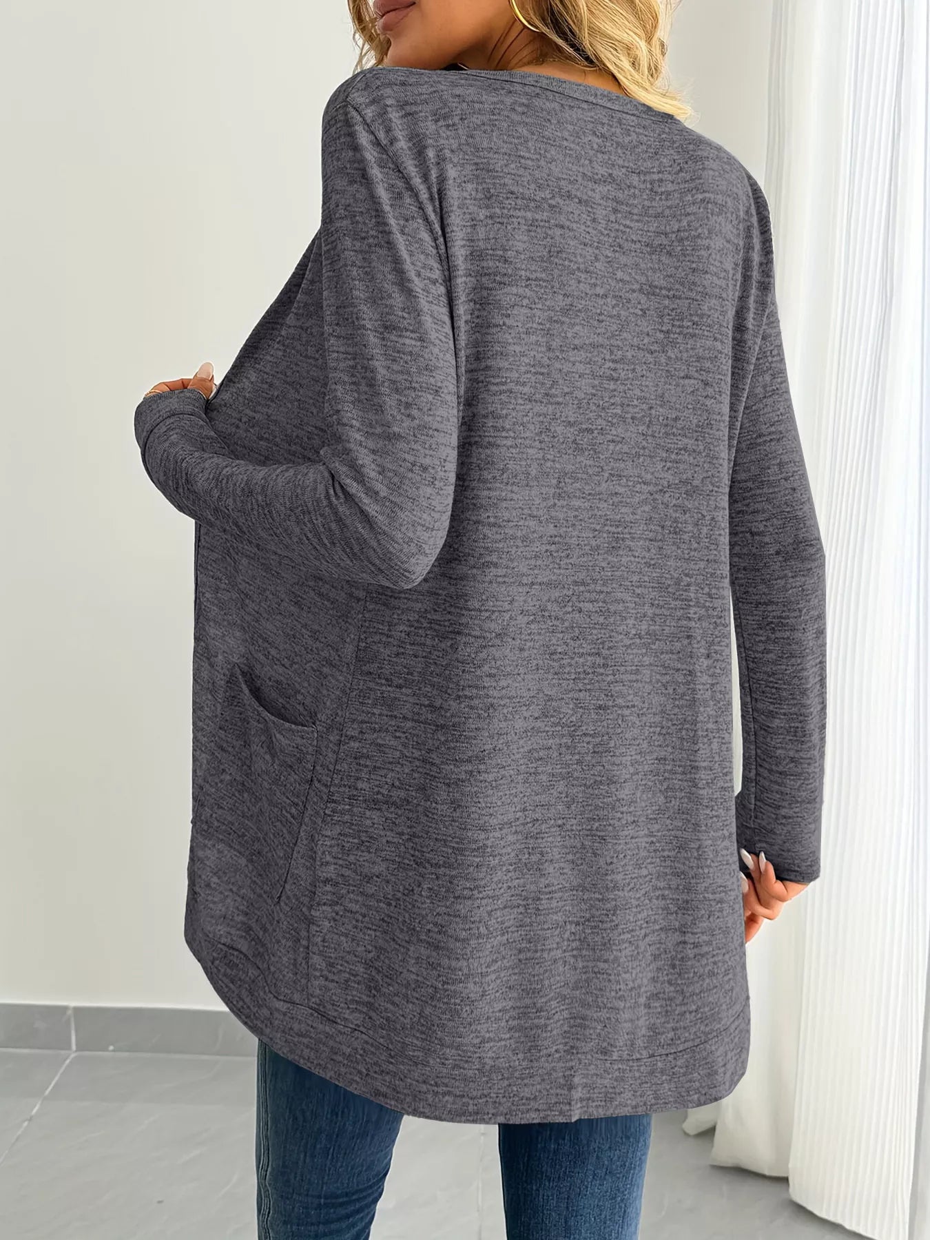 Open Front Longline Cardigan with Side Pockets OutfitFlow