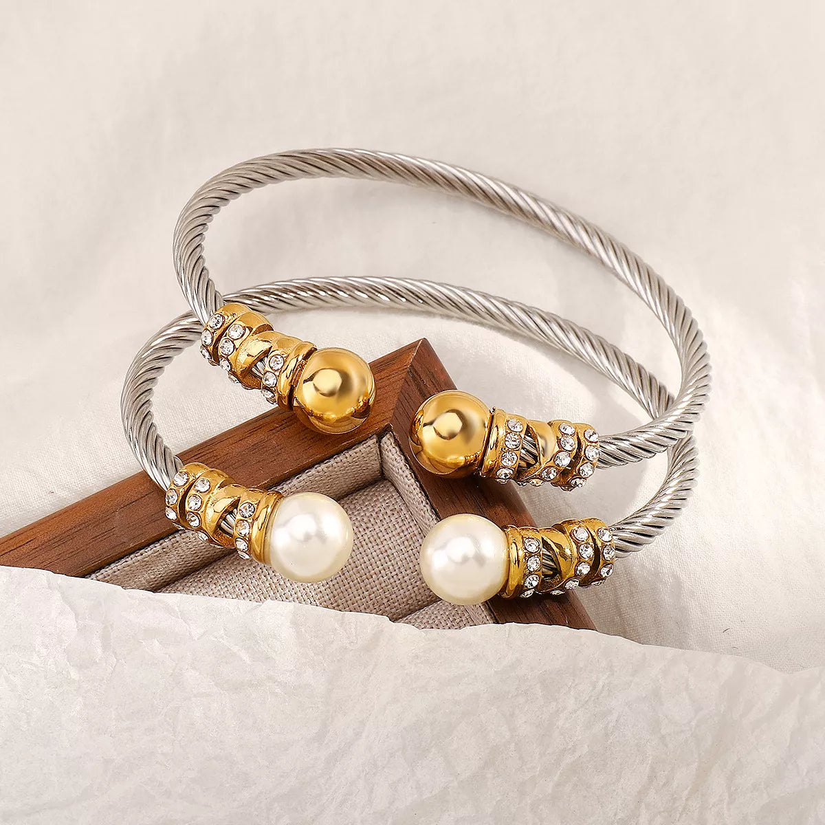 Synthetic Pearl Stainless Steel Bracelet OutfitFlow