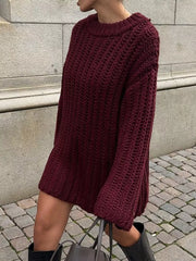 Oversized Chunky Knit Round Neck Sweater OutfitFlow
