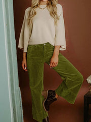 Corduroy Solid Color High Waist Wide Leg Pants OutfitFlow