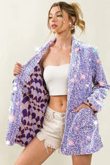 BiBi Velvet Sequins Patch Pockets Single Blazer OutfitFlow