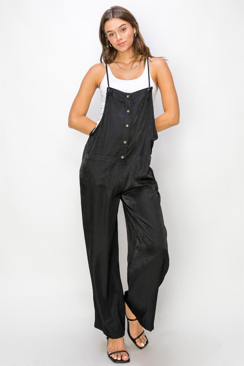 Outfit Flow - HYFVE Half Button Sleeveless Straight Jumpsuit