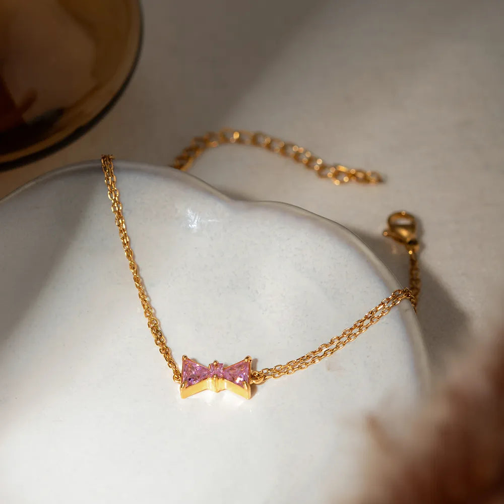 Stainless Steel Zircon Bow Bracelet OutfitFlow
