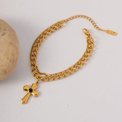 Stainless Steel Imitation Gemstone Cross Shape Pendant Bracelet OutfitFlow