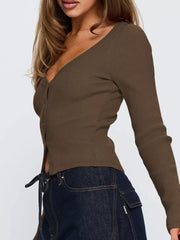 Ribbed Knit Button-Down Cardigan Trendsi