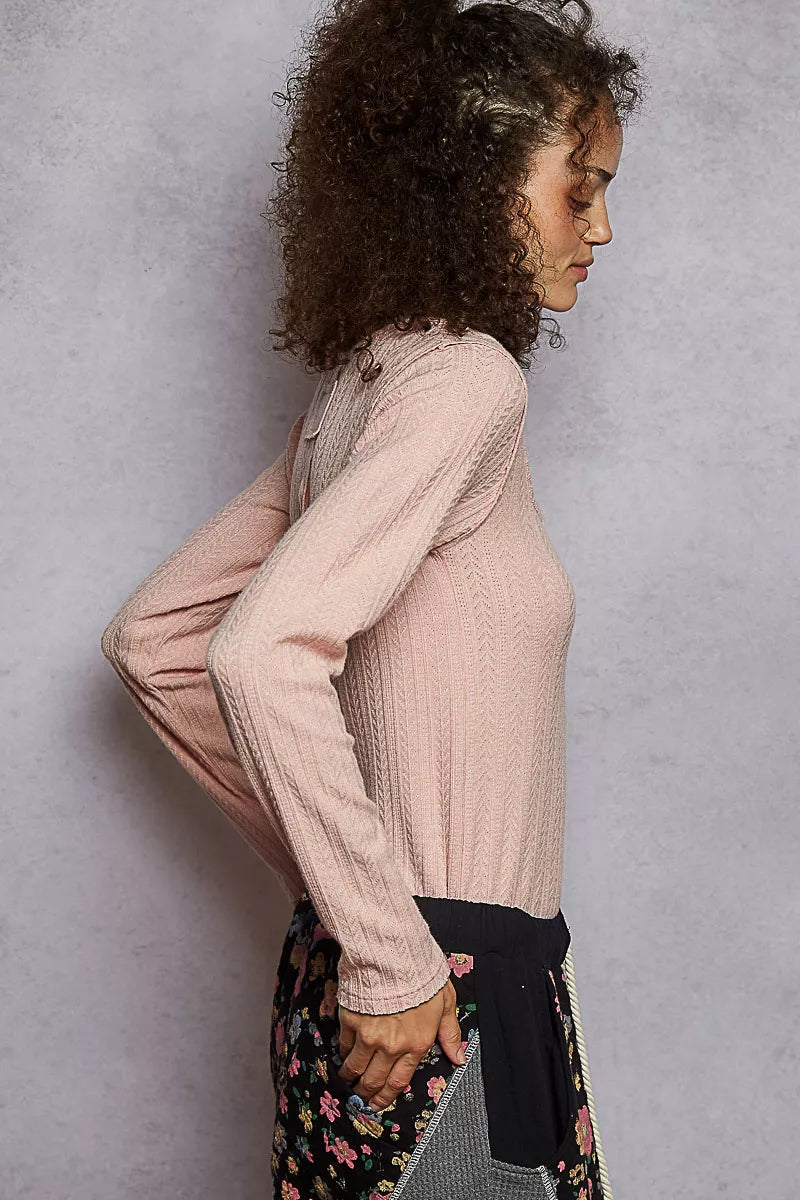POL Square Neck Cropped Knit Top with Curved Hem OutfitFlow