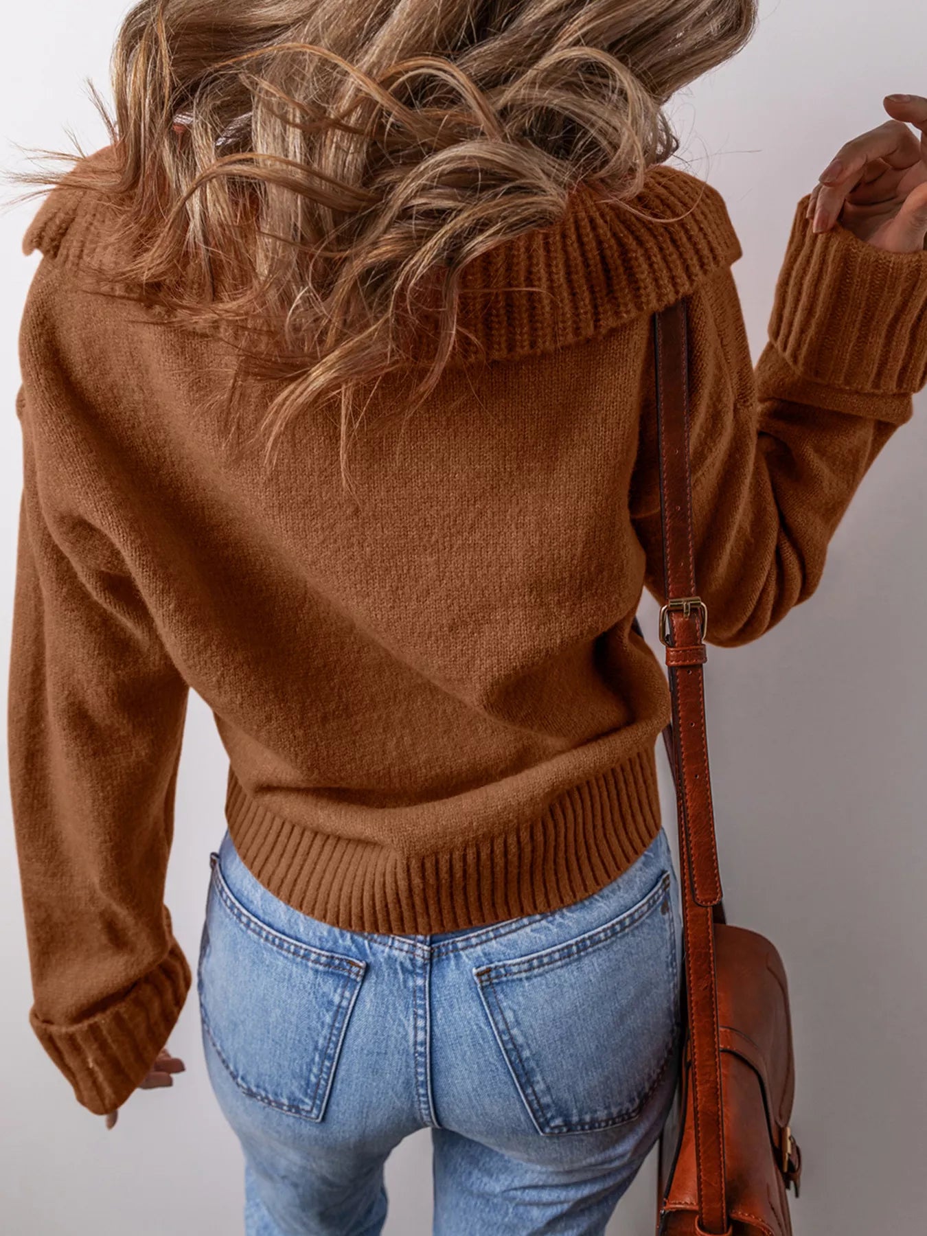 Collared V Neck Ribbed Edge Sweater OutfitFlow