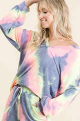 BiBi Tie Dye French Terry Top With Balloon Sleeves OutfitFlow