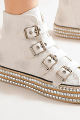 Beast Fashion Multi-Buckle Straps Studded Platform Sneakers OutfitFlow