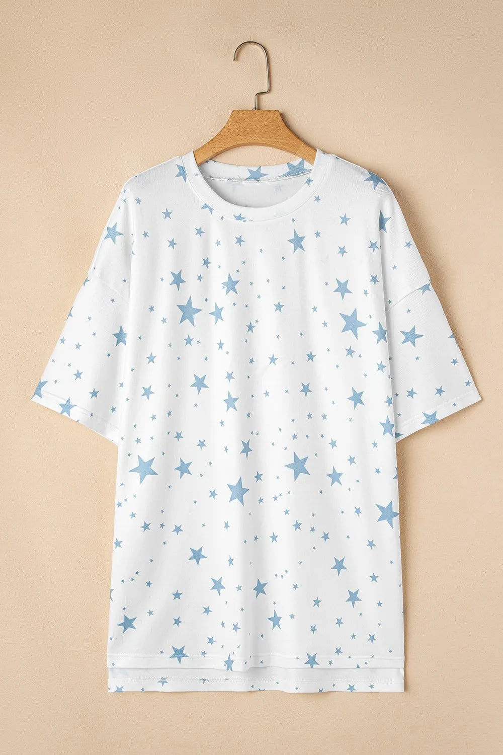 Stars Print Drop Shoulder Oversized T Shirt with Slits OutfitFlow