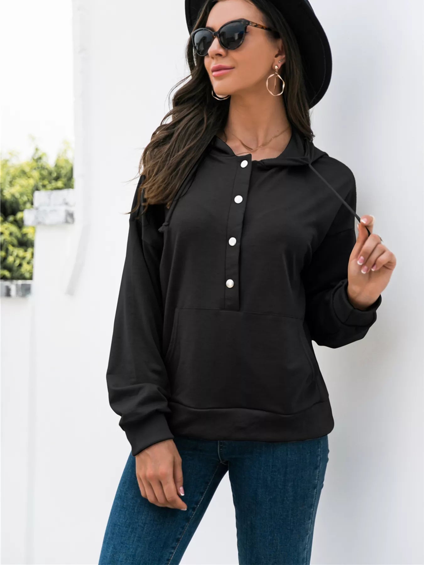 Full Size Snap-Down Hoodie with Kangaroo Pocket Plus Size OutfitFlow