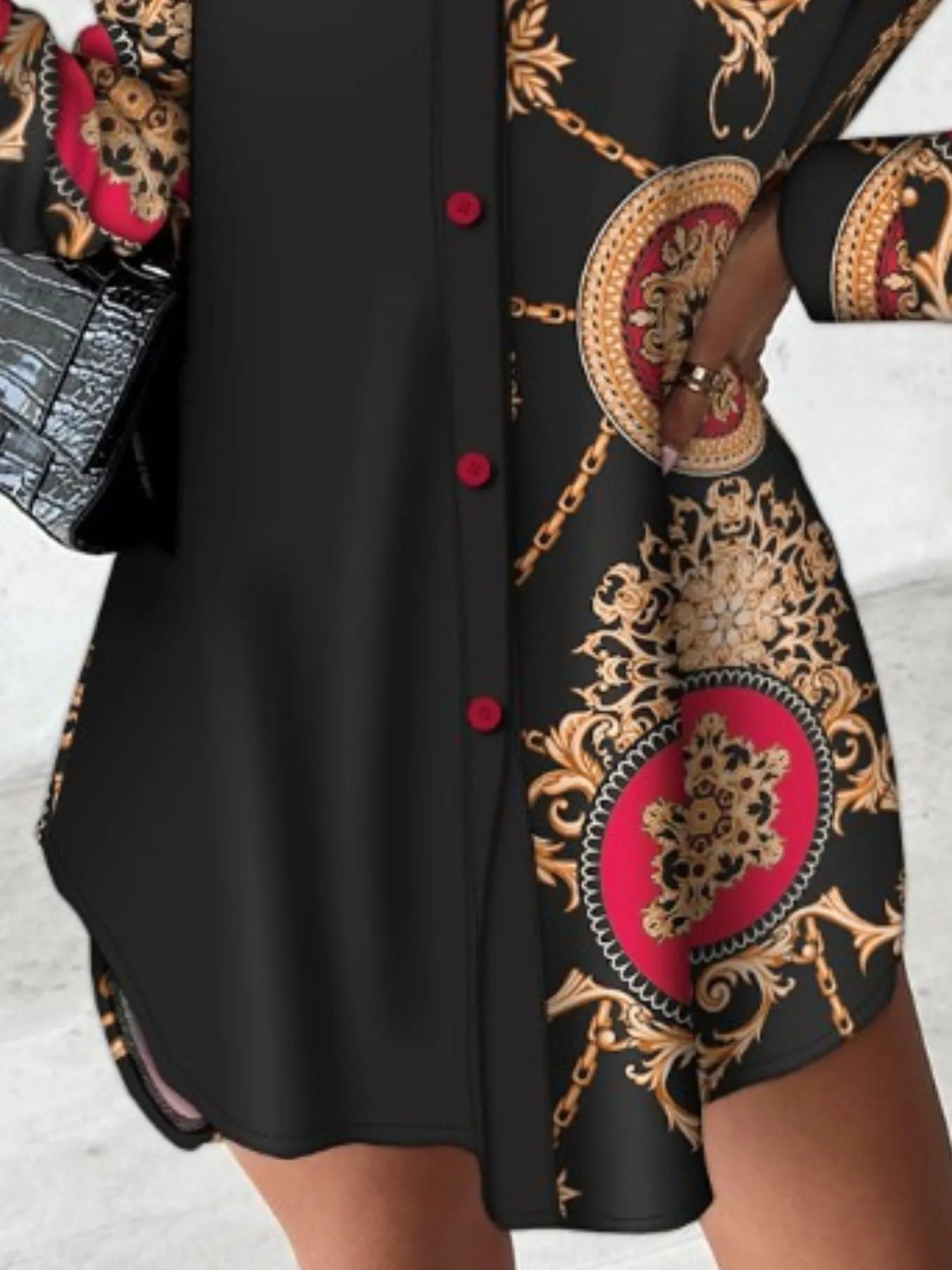 Printed Button Up Long Sleeve Shirt Dress OutfitFlow