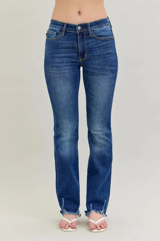Judy Blue Full Size Mid-rise Non-distressed Hem Bootcut Jeans Plus Size DK OutfitFlow