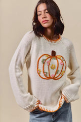 SO ME Pumpkin Floral Embroidered Thanksgiving Sweater OutfitFlow