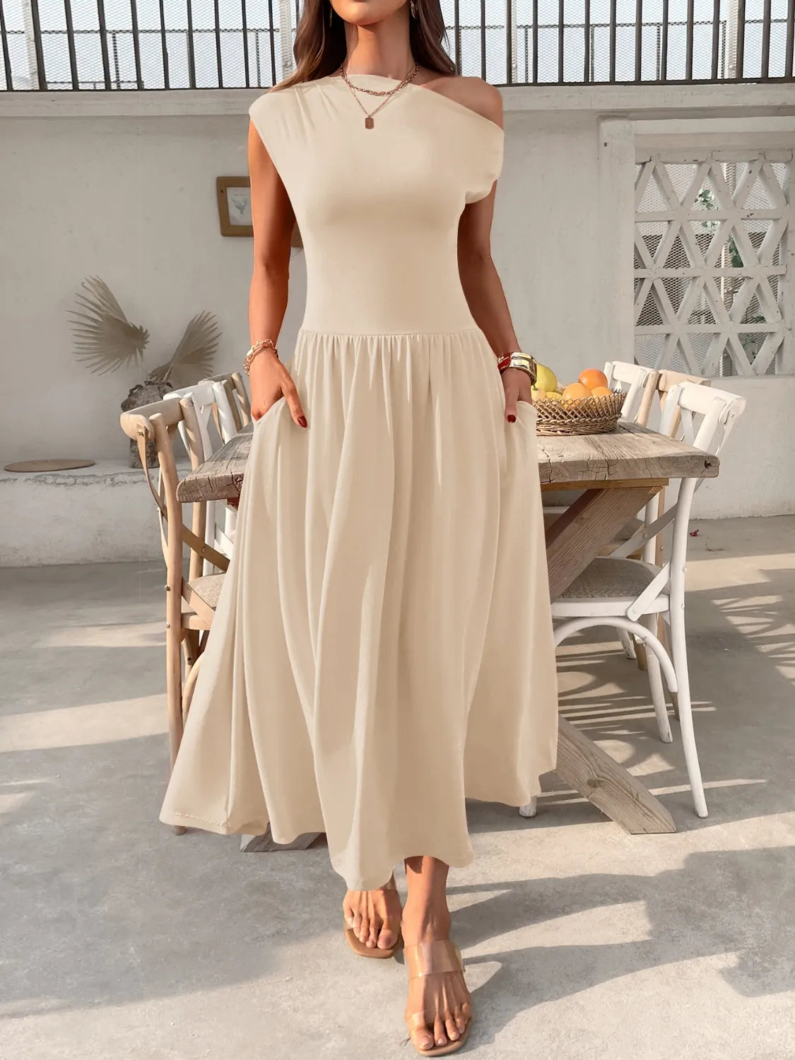 Single Shoulder Dress with Pockets OutfitFlow