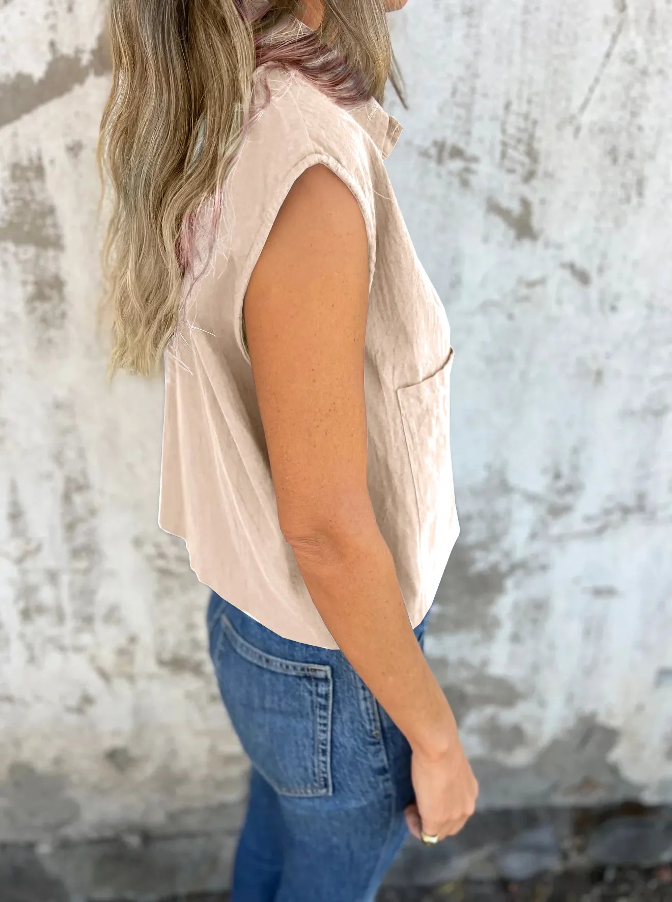 Full Size Button Down Cap Sleeve Linen Shirt Plus Size OutfitFlow