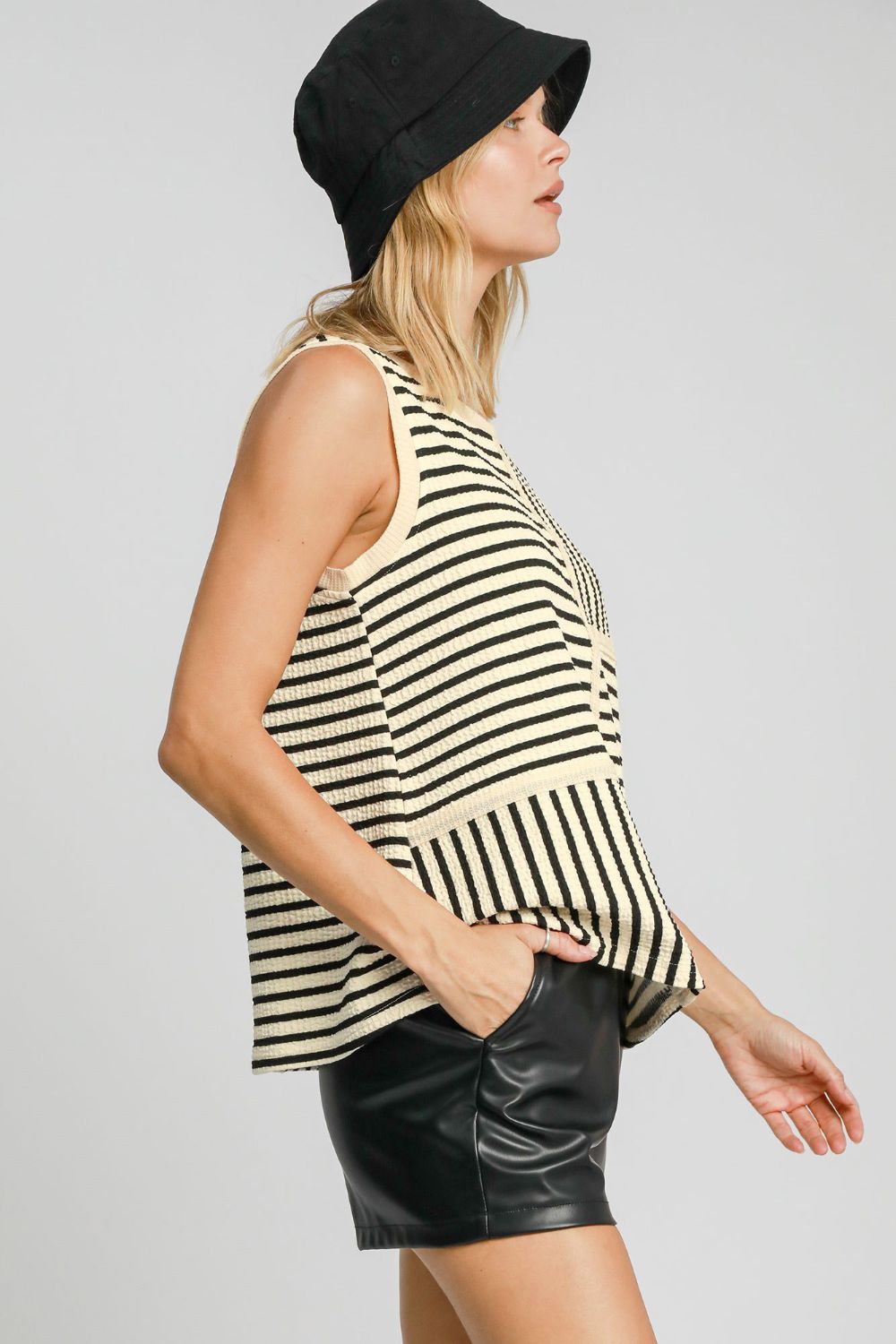 Outfit Flow - Umgee Round Neck Texture Striped Tank