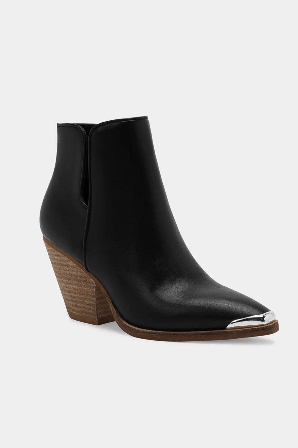 Beast Fashion Pointed Metal-Tip Toe Block Heel Ankle Boots OutfitFlow