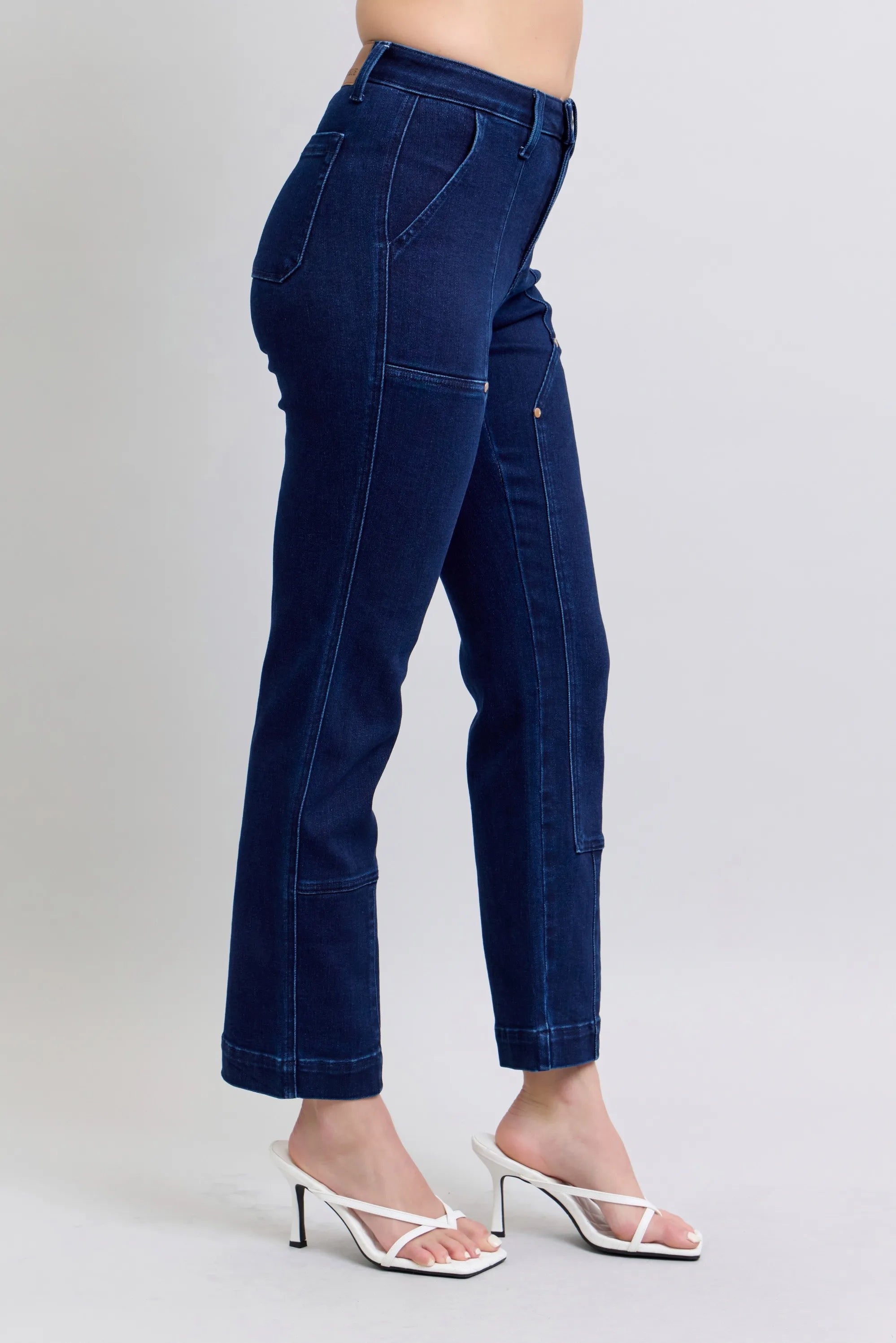 Judy Blue Full Size Hw Work Wear Knee Patch Straight Jeans Plus Size OutfitFlow