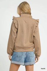 Umgee Cable Knit Textured Pullover with Ruffle Shoulders OutfitFlow
