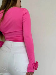 Flower Round Neck Long Sleeve T-Shirt OutfitFlow