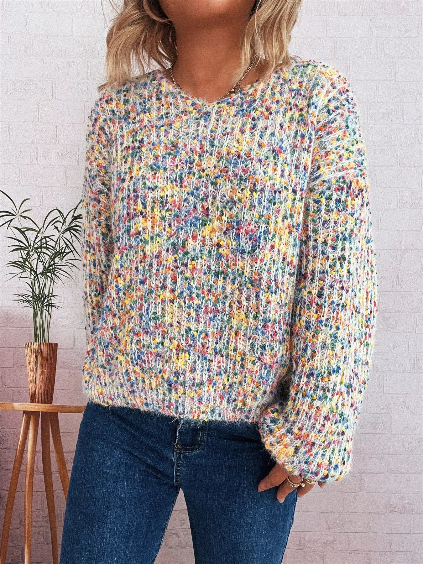 Colorful Long Sleeve Sweater Trendsi