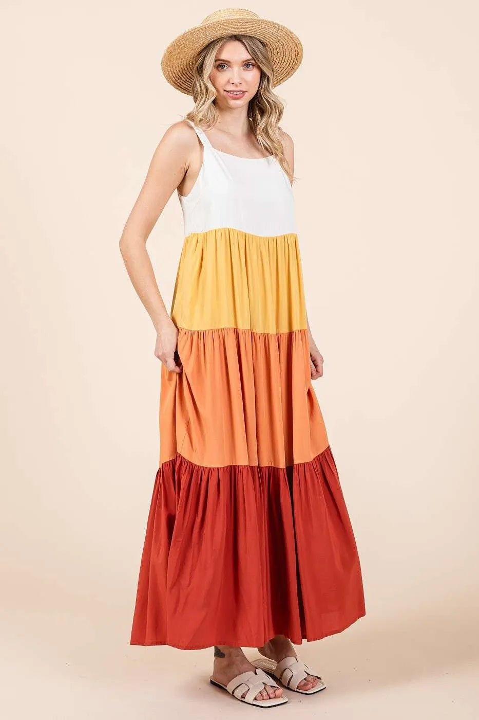 Mittoshop Color Block Tiered Pull-On Maxi Dress OutfitFlow