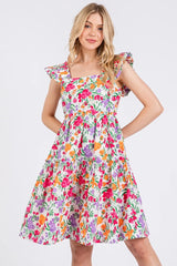 Mittoshop Flower Print Ruffle Shoulder A-line Mini Dress OutfitFlow