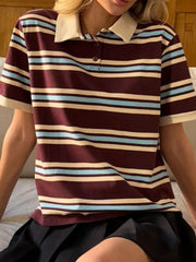 Striped Polo T-Shirt with Contrast Collar OutfitFlow
