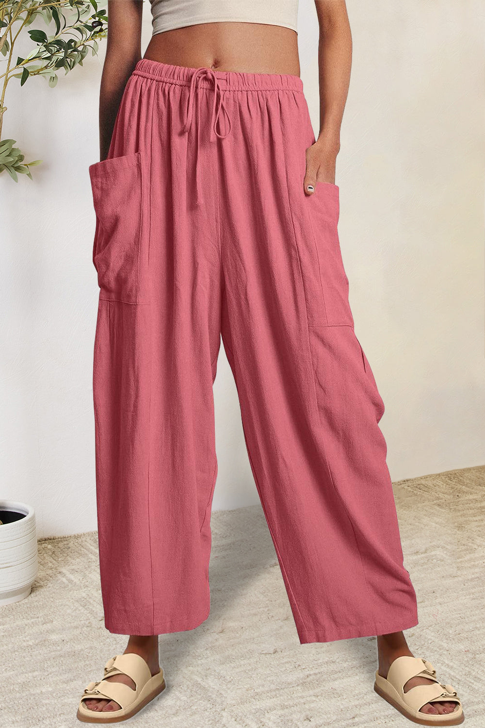 Outfit Flow - Full Size Pocketed Drawstring Wide Leg Pants