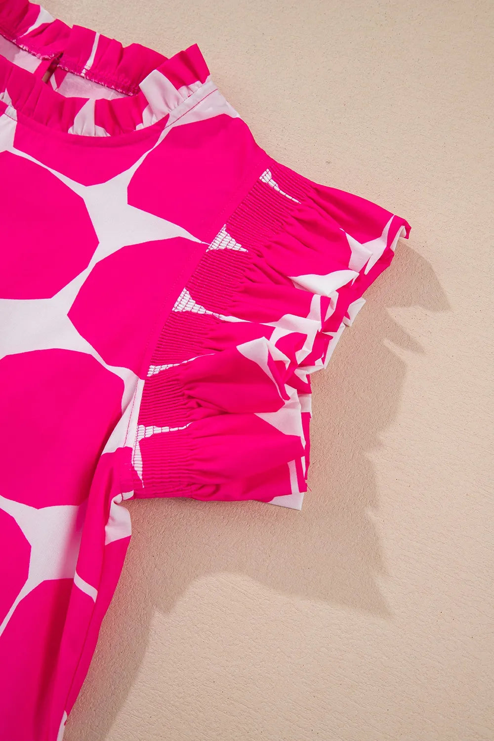 Bubblegum Pattern Frilled Collar Flutter Sleeve Top OutfitFlow