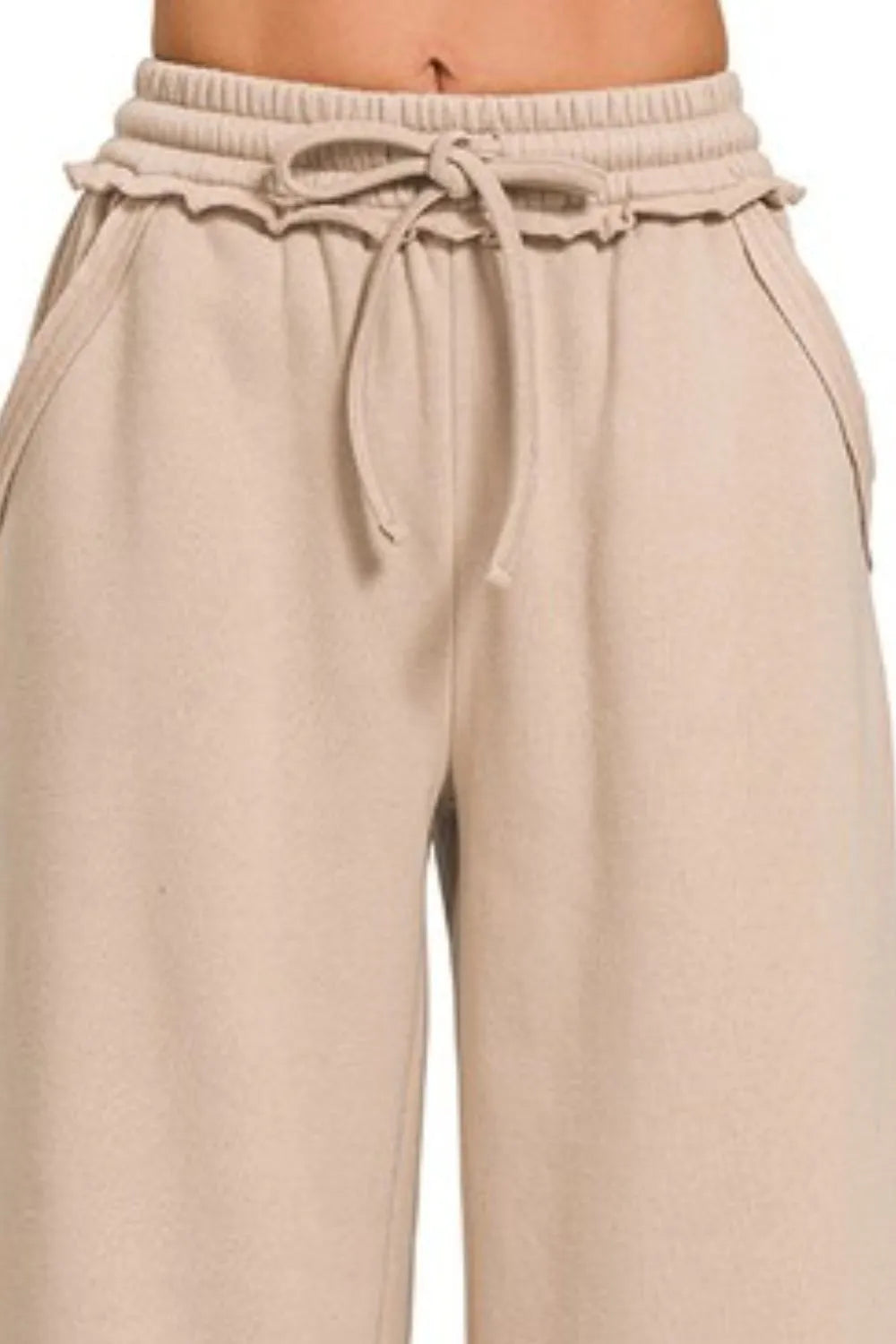 Zenana Fleece Exposed Seam Wide Leg Sweatpants OutfitFlow