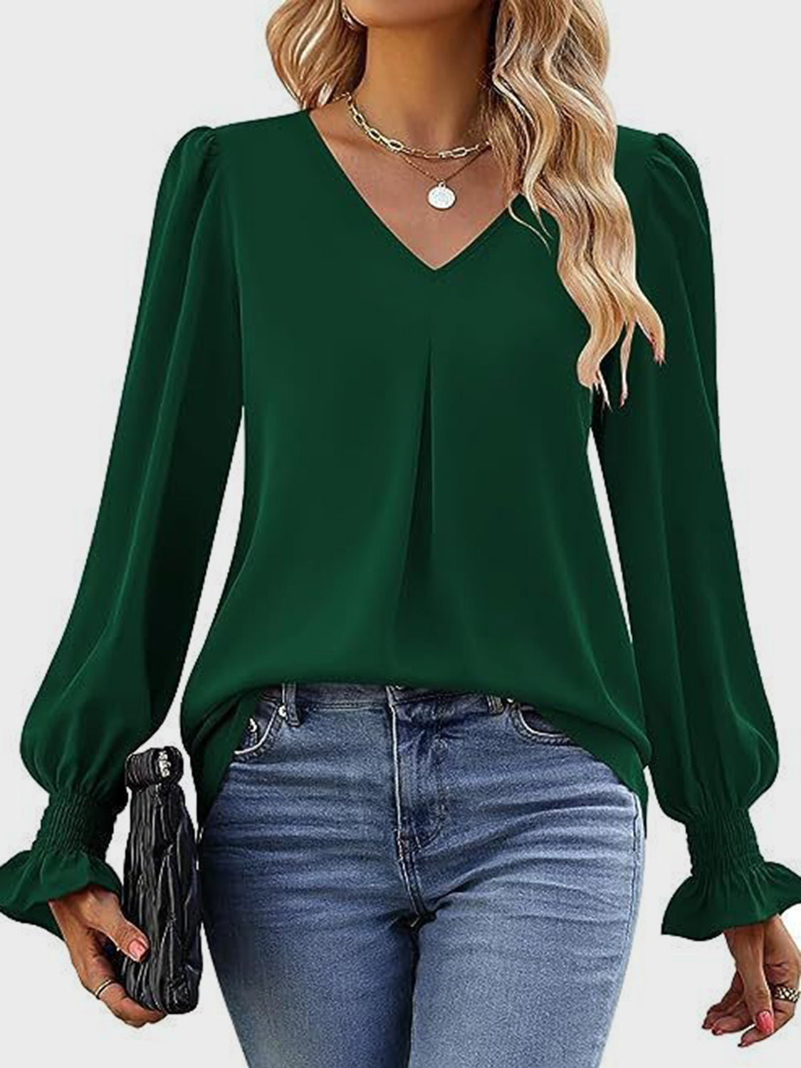 Outfit Flow - V-Neck Flounce Sleeve Top